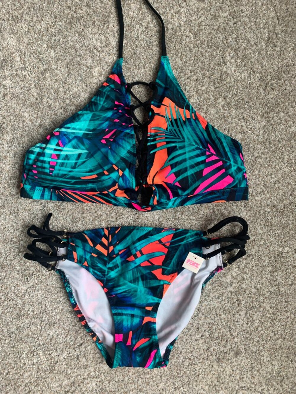 Victoria's Secret Pink Women's Halter 2-Piece Bikini, Tropical, size M/S NWT